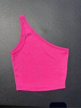 Women’s One-Shoulder Pink Ribbed Crop Top